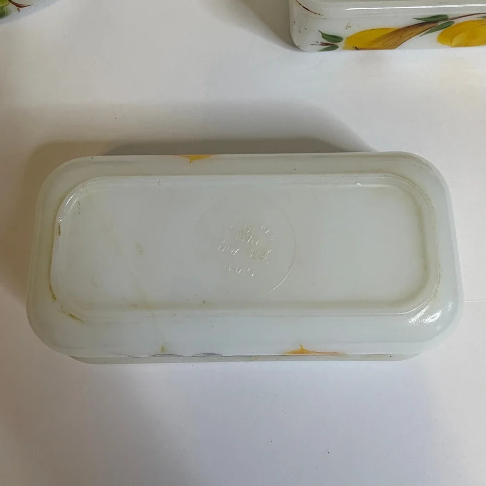 Vintage Fire-King Gay Fad Fruit Milk Glass Bakeware Set 3pc Anchor Hocking